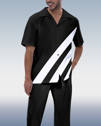 Rianmond Men's Black Walking Suit 2 Piece Short Sleeve Set