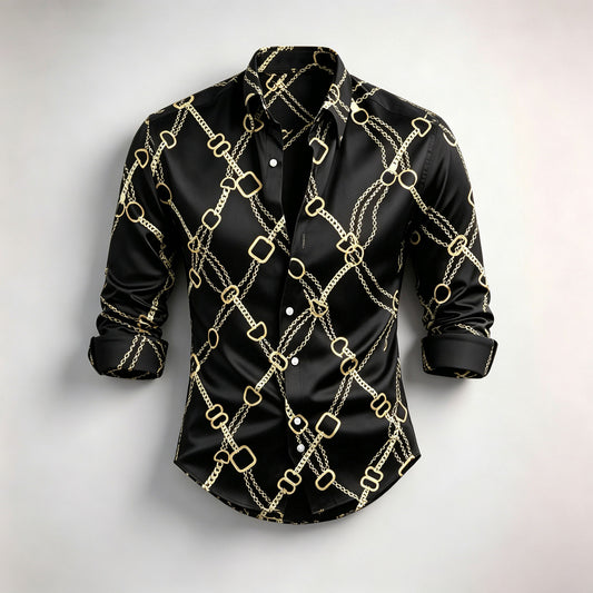 Men's Long-Sleeve Shirt with Diamond Pattern Print