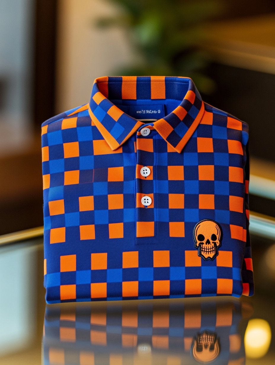 Men's Classic Business Check Button Short Sleeve Polo Shirt