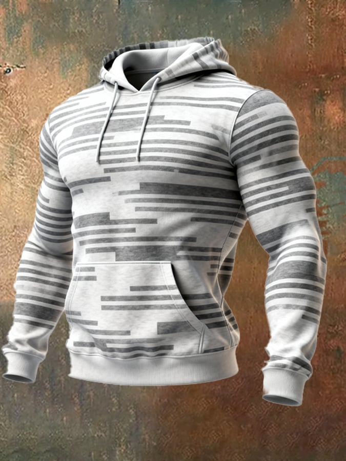Men's Retro Distressed Color Block Print Casual Long Sleeve Sweatshirt