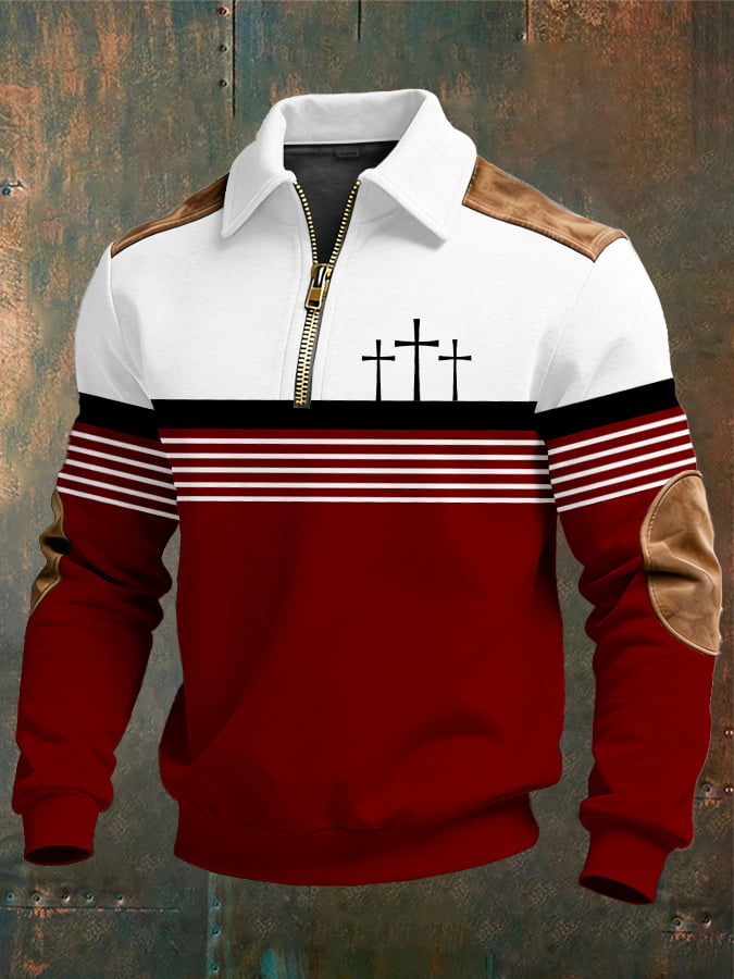 Men's vintage Faith Design Print Casual Zipper Sweatshirt-Fast Shipping
