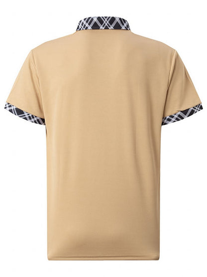 Men's retro plaid stitching fashion casual polo shirt (with pockets)