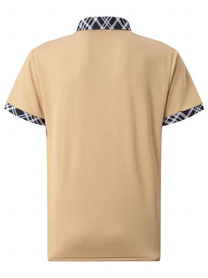 Men's Retro Plaid Stitching Fashion Casual Polo Shirt (With Pockets)