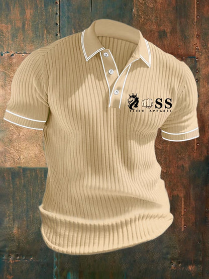 Men's casual geometric jacquard knit polo shirt