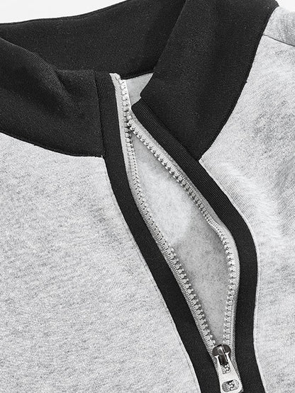 Men's Retro Patchwork Comfortable Color Block Zipper Sweatshirt