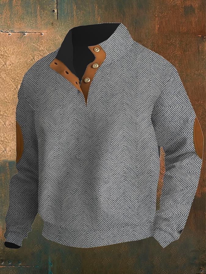 Men's Pattern Print Button Casual Sweatshirt