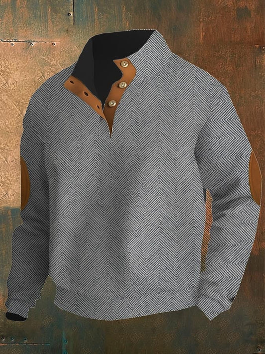 Men's Pattern Print Button Casual Sweatshirt