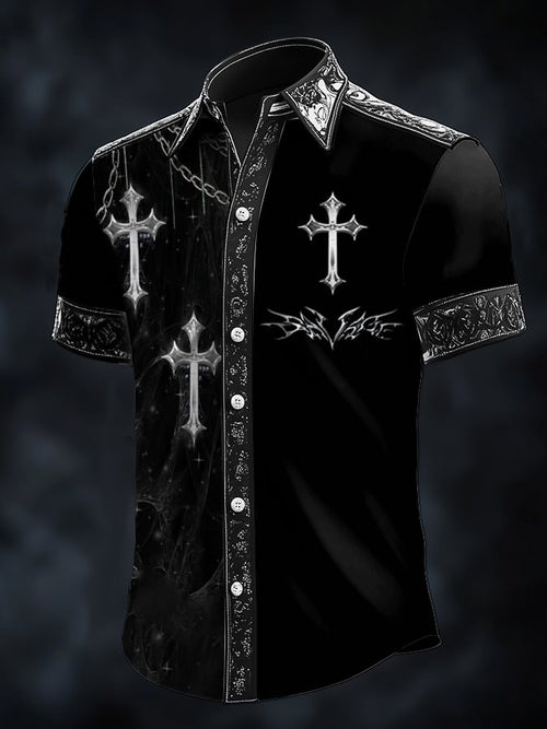 Men's Casual Fashion Dark Pattern Cross Contrast Shirt