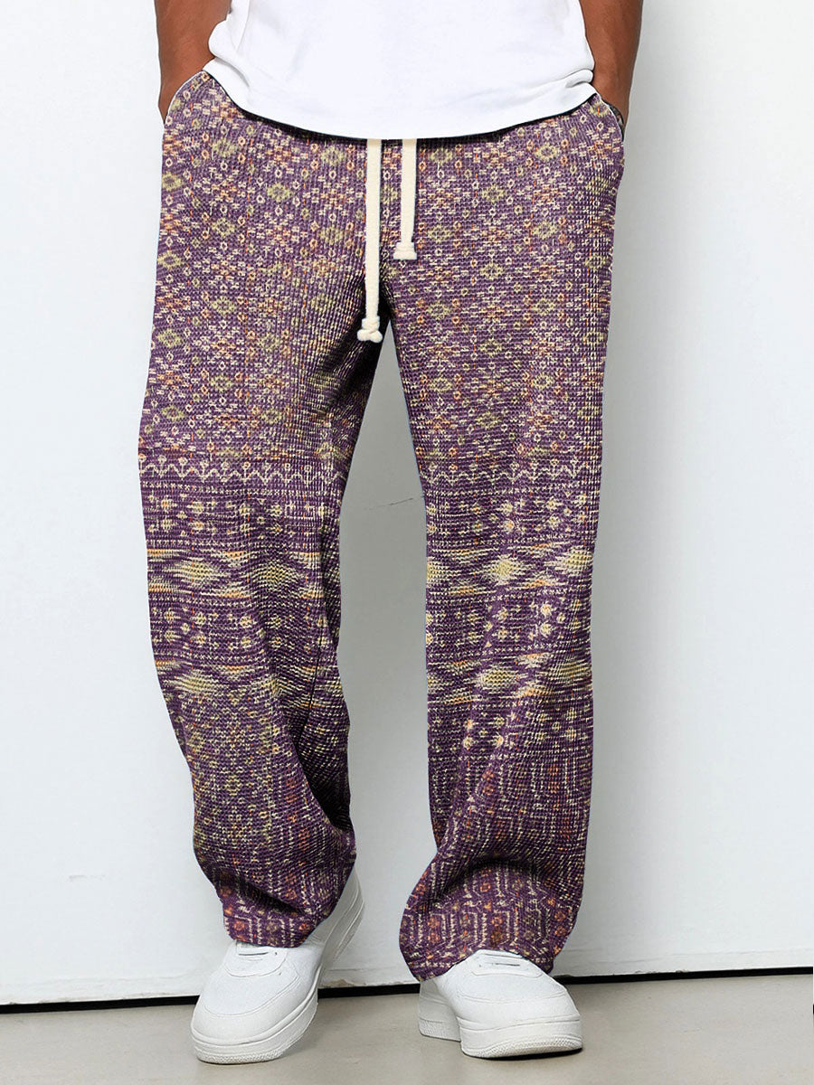Men's Geometric Gradient Art Printed Waffle Casual Pants