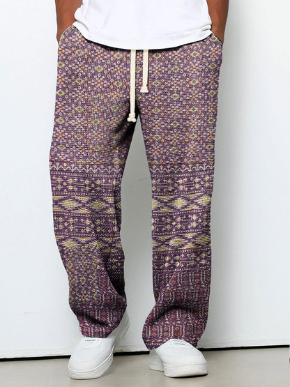 Men's Geometric Gradient Art Printed Waffle Casual Pants