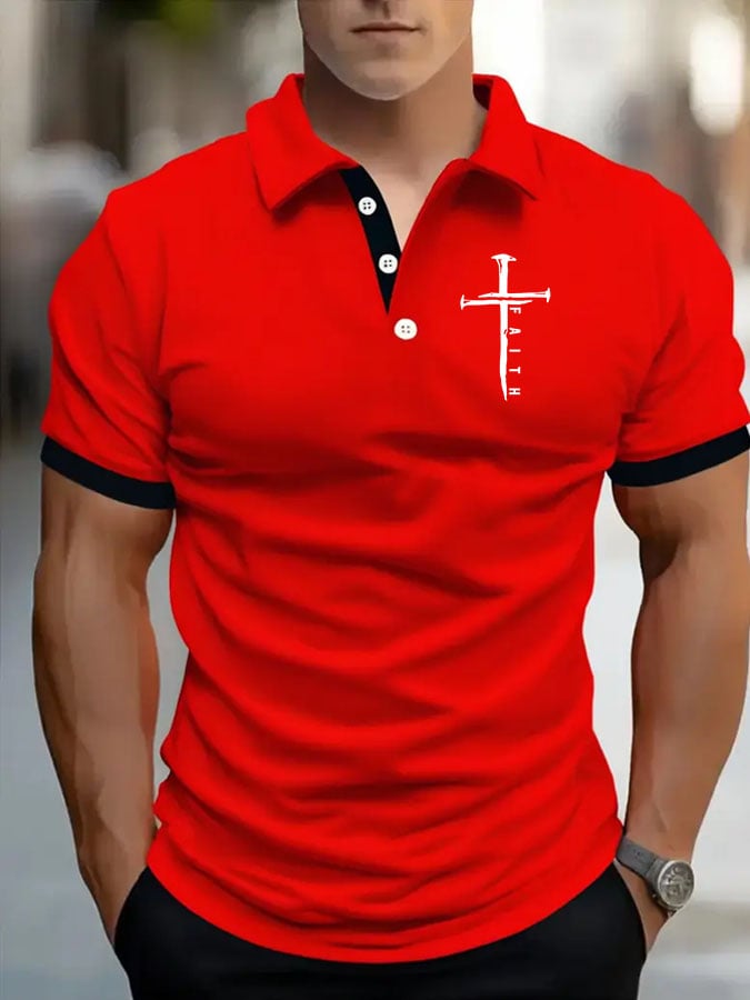 Men's Cross Printed Polo Shirt