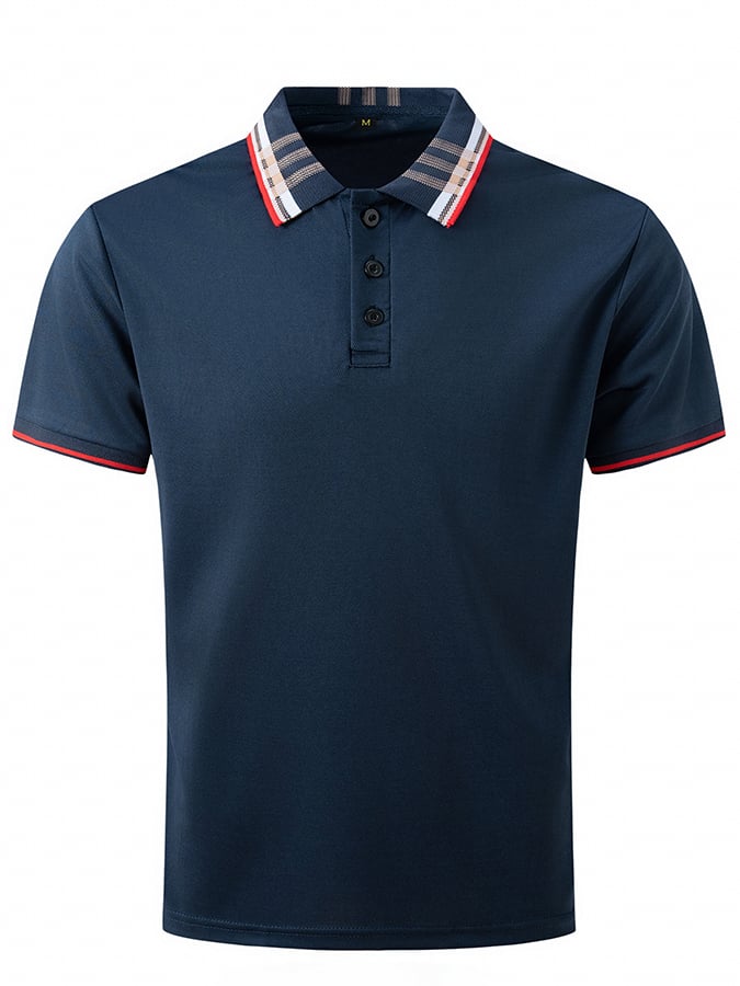 Men's Ribbed Floral Collar Solid Color Button Up Short Sleeved Polo Shirt