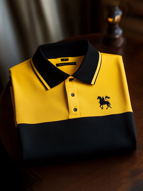 Men's Classic Business Logo Button Short Sleeve Polo Shirt