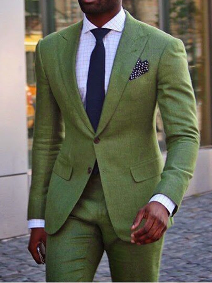 Men's Business Single-Breasted Solid Color Two-Piece Suit