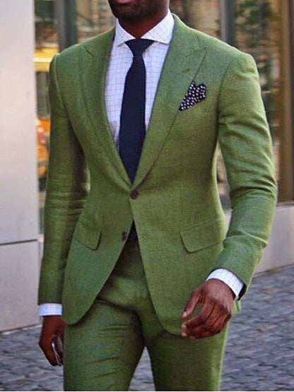 Men's Business Single-Breasted Solid Color Two-Piece Suit