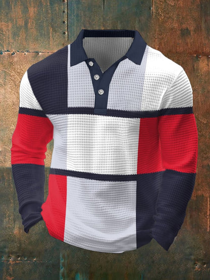 Men's Casual Contrast Waffle Polo
