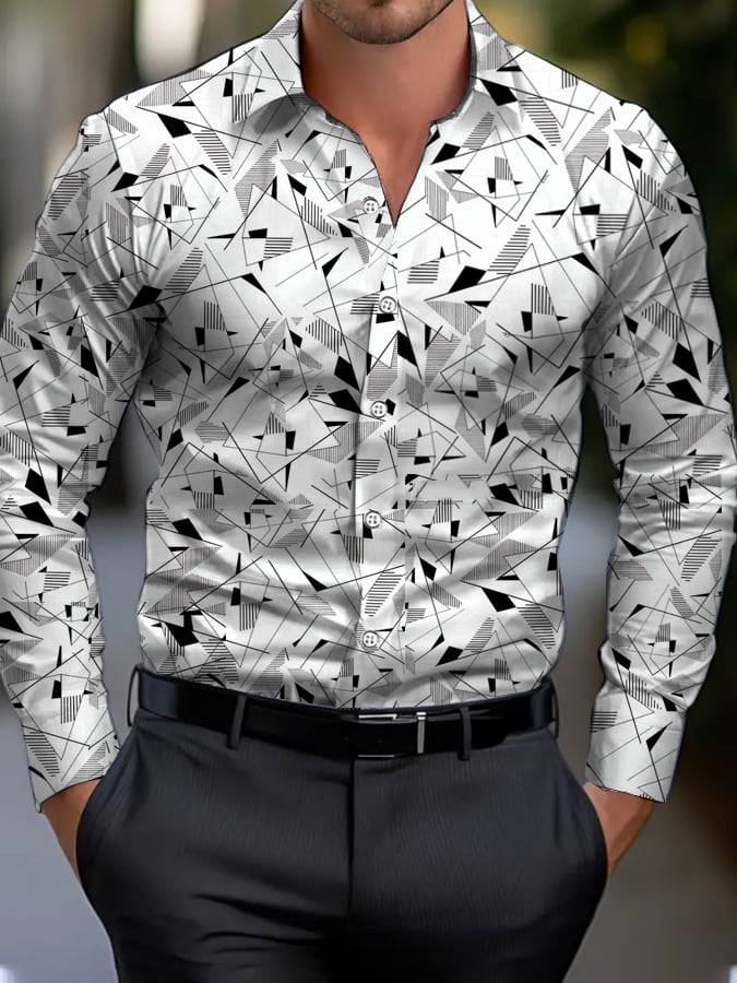 Men's Business Style Geometric Print Shirt