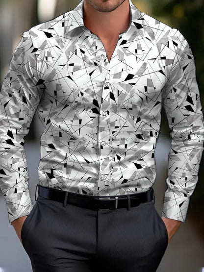Men's Business Style Geometric Print Shirt