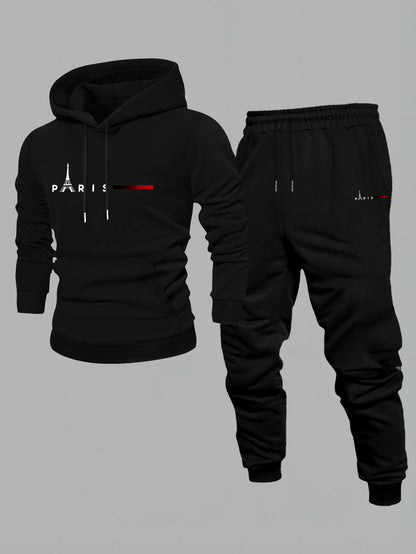 Men's Casual Color Matching Hoodies Long Sleeved Sweatshirts & Sweatpants Two-Piece Set