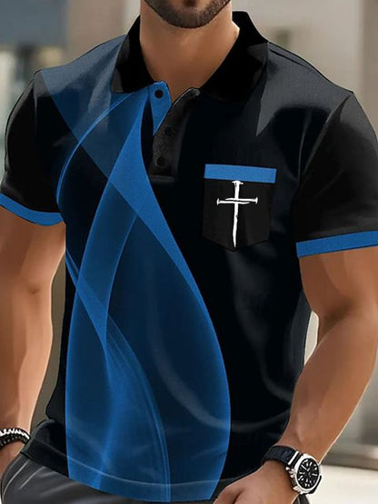 Men's Faith Cross Printed Casual Polo Shirt (With Pockets)