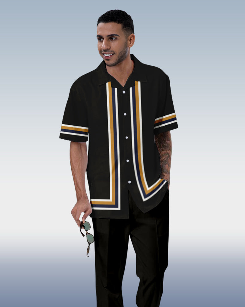 Rianmond Men's Vintage Print Short Sleeve Shirt Walking Set 412