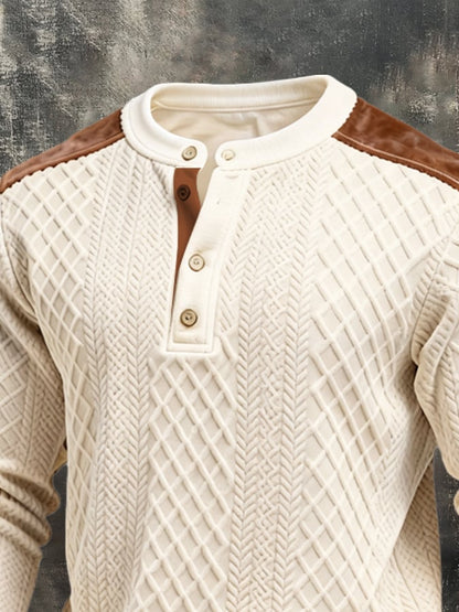 Men's Vintage-Style Color-Block Comfortable Henley Sweatshirt
