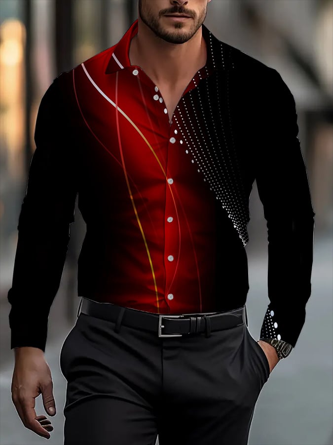 Men's Classic Business Plaid Stripe Print Long Sleeve Shirt