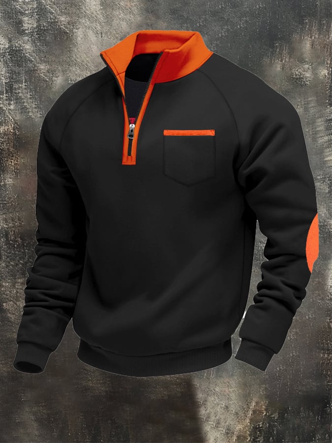 Men's Retro Patchwork Comfortable Color Block Zipper Sweatshirt