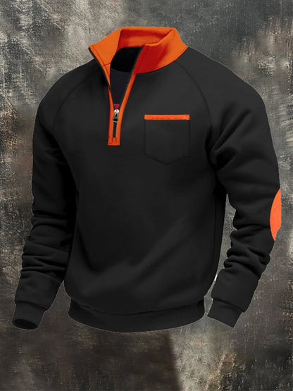 Men's Retro Patchwork Comfortable Color Block Zipper Sweatshirt