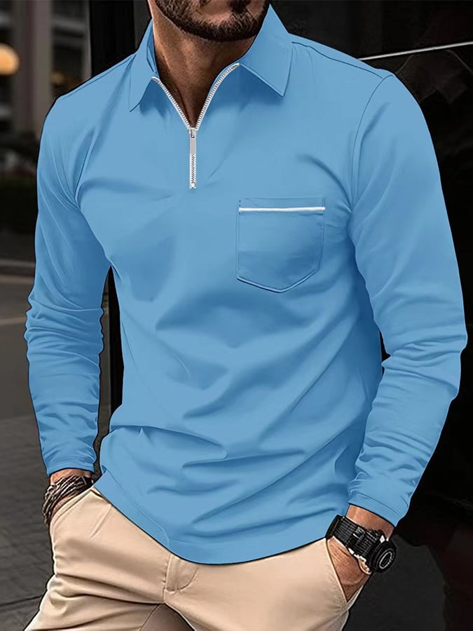 Sports Casual Slim Fit Long Sleeve Half Zip Polo Shirt