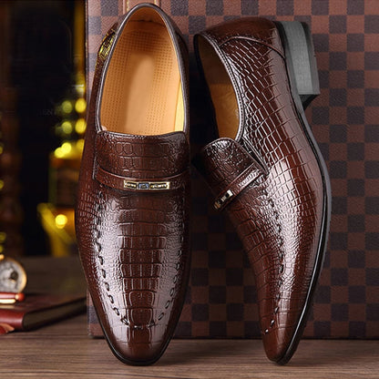 Men's Comfortable British Business Wedding Casual Imitation Crocodile Embossed Leather Shoes
