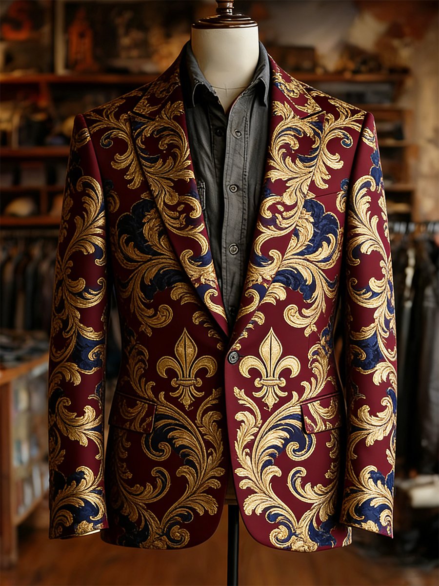 Men's Retro Business Carnival Pattern Suit Jacket