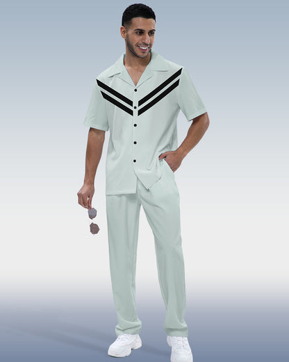 Men's Gradient Print Short Sleeve Shirt Walking Suit 791