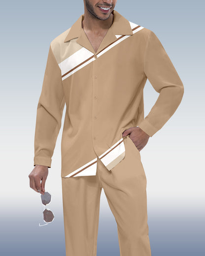 Men's Color Block Printed Long Sleeve Shirt Walking Suit 393