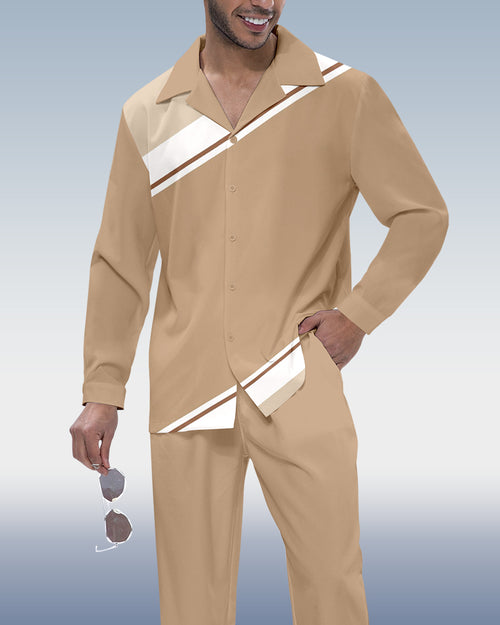 Men's Color Block Printed Long Sleeve Shirt Walking Suit 393