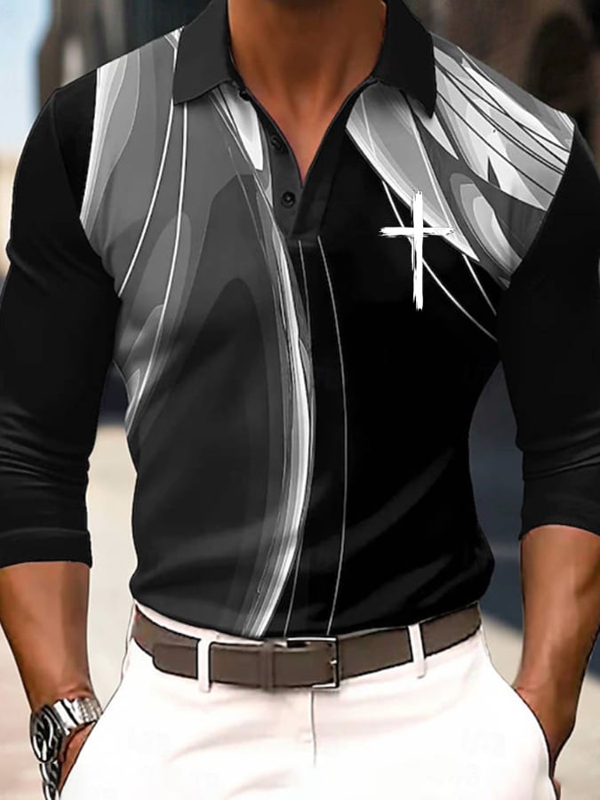 Men's Casual Faith Contrast Color Long Sleeve Polo