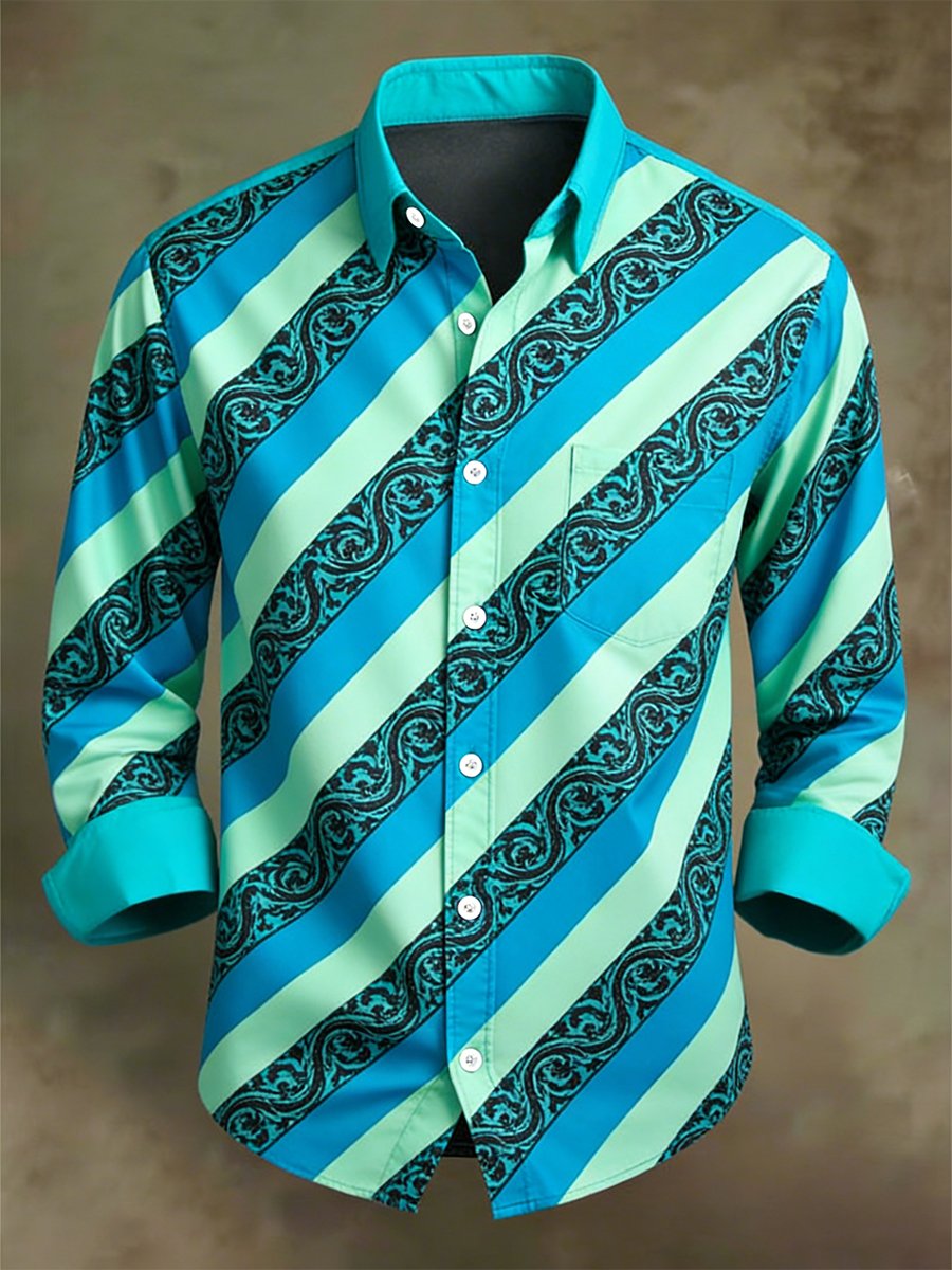 Men's Retro Business Casual Baroque Striped Long-Sleeved Shirt