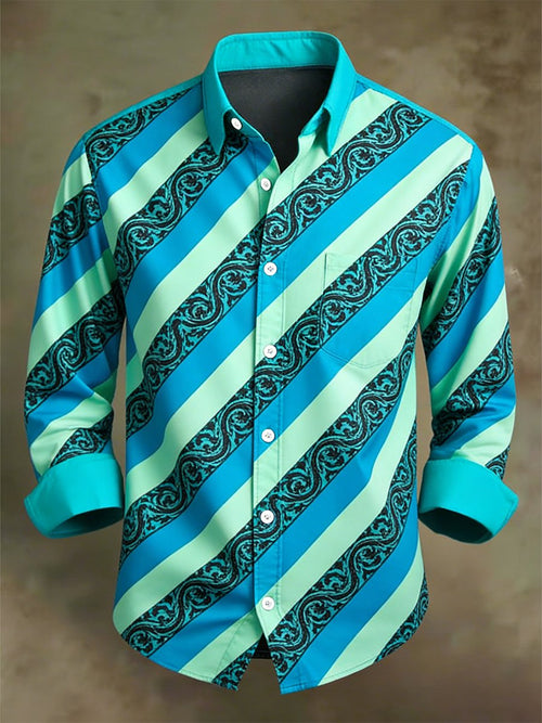 Men's Retro Business Casual Baroque Striped Long-Sleeved Shirt