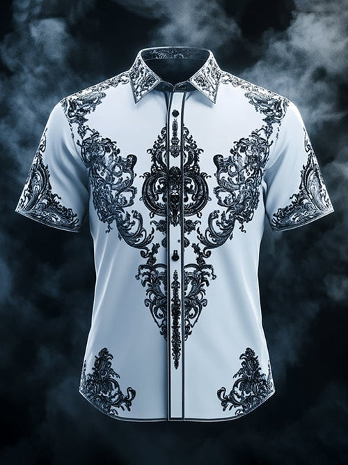 Men's Vintage Dark Baroque Print Short Sleeve Shirt