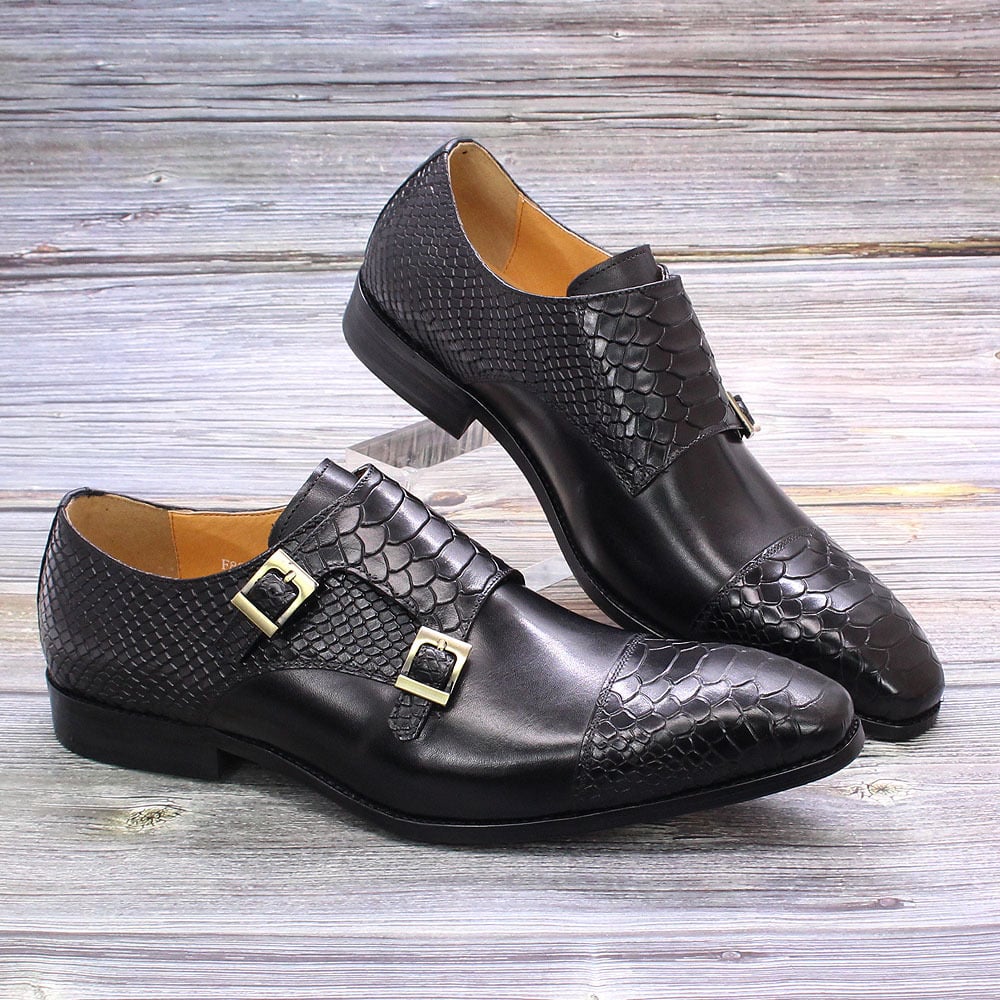 Formal Genuine Leather Retro Double Buckle Monk Shoes