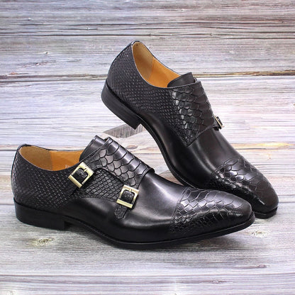 Formal Genuine Leather Retro Double Buckle Monk Shoes