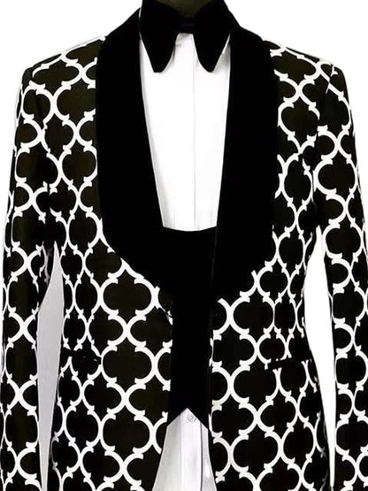 Men's Stylish Contrast Color Printed One-Button Slim-Fit Blazer
