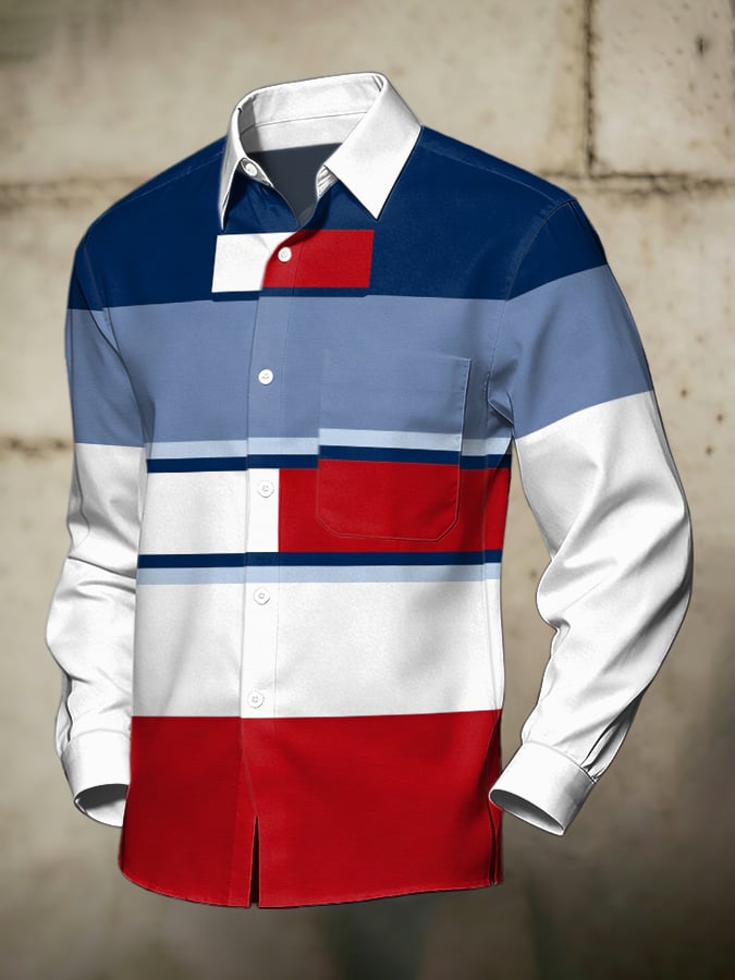 Men's Retro Abstract Art Print Comfortable Business Style Shirt