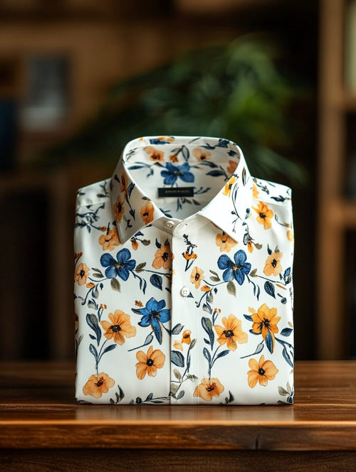 Men's Business Casual Floral Lapel Short Sleeve Shirt