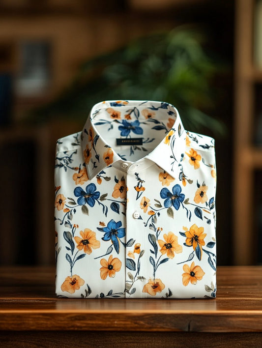 Men's Business Casual Floral Lapel Short Sleeve Shirt