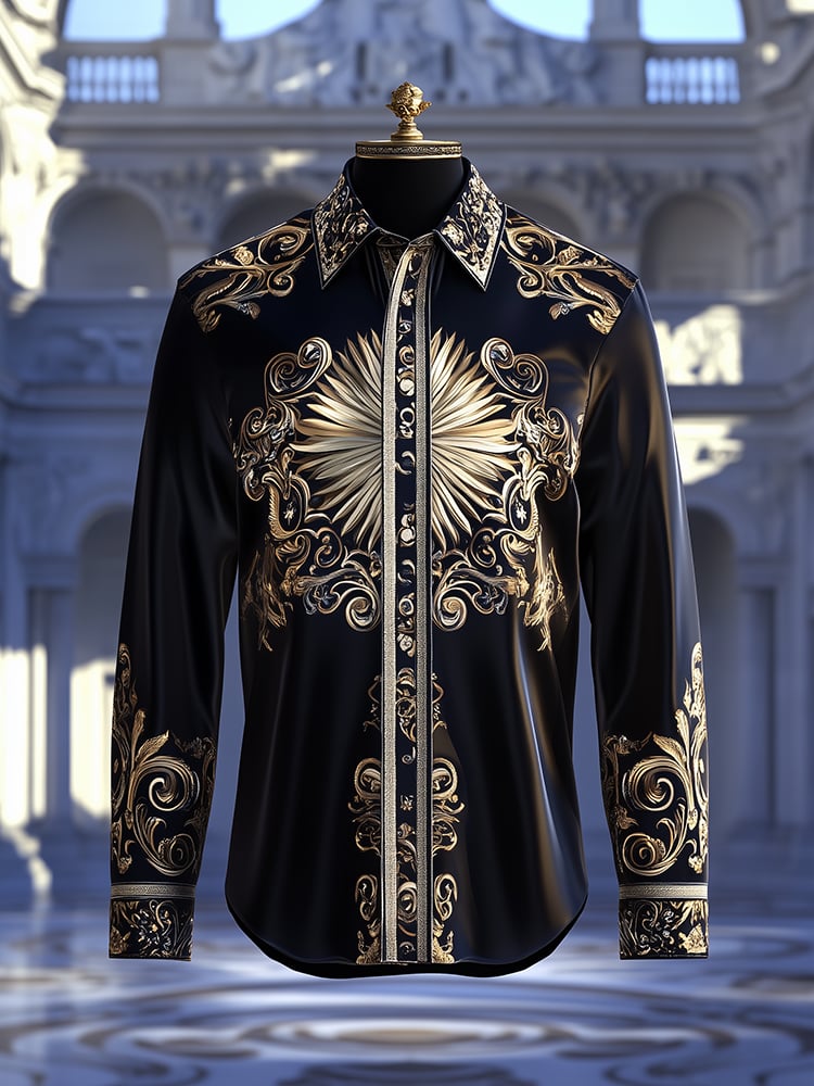 Men's Satin Luxe Apollo Baroque Long Sleeve Button Down Shirt