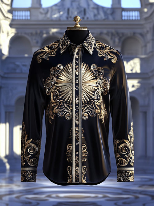 Men's Satin Luxe Apollo Baroque Long Sleeve Button Down Shirt