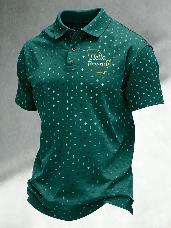 Men'S Casual "From Church To Golf Course" Golf-Print Polo Shirt