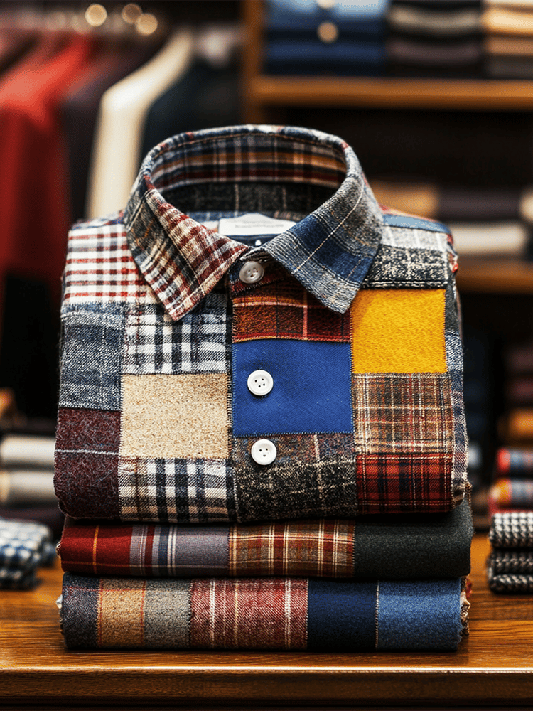 Men's contrast color classic luxury business long sleeve shirt