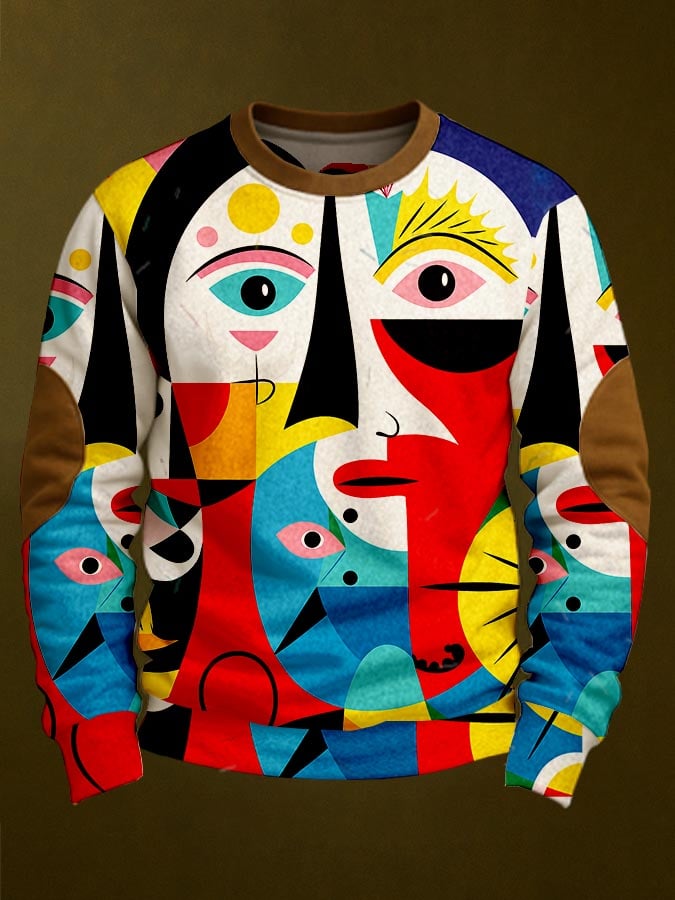Men's Vintage Art Face Print Sweatshirt